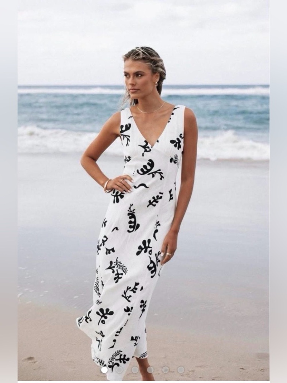 PAPER HEART linen blend patterned sleeveless classic midi dress M